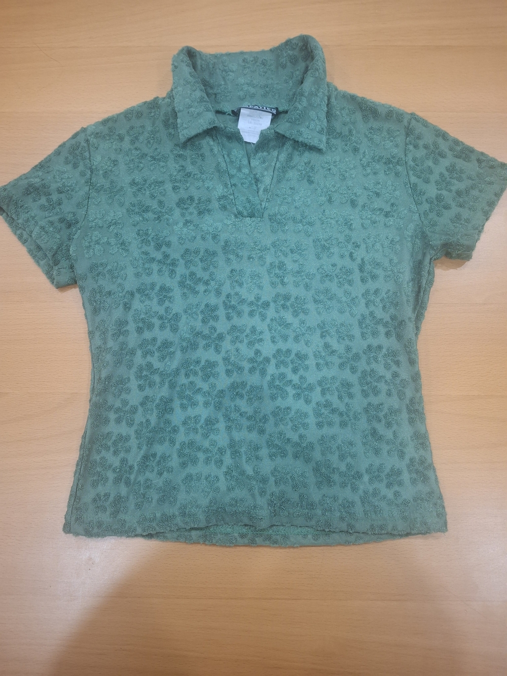 Green Short-Sleeve Textured Polo Top